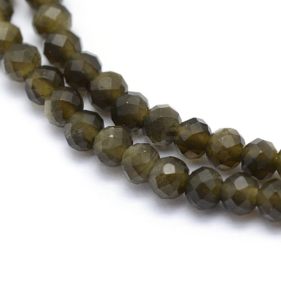Natural Golden Sheen Obsidian Beads Strand X-G-E411-34-3mm-1