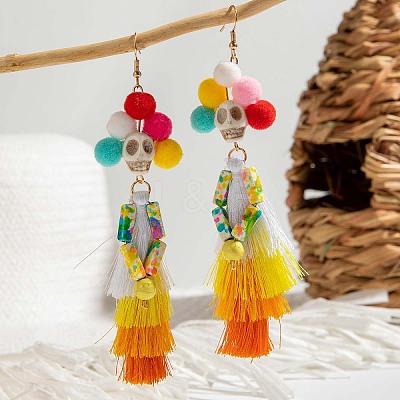Halloween Alloy & Resin & Cotton Cord Tassel Dangle Earrings FS-WGA02EE-03-1