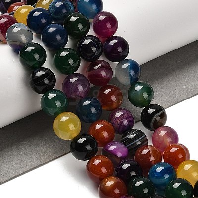 Dyed Natural Banded Agate Beads Strands G-G175-A10-01-1