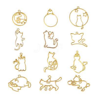 24Pcs 12 Style Zinc Alloy Kitten Open Back Bezel Pendants FIND-CW0001-05-1