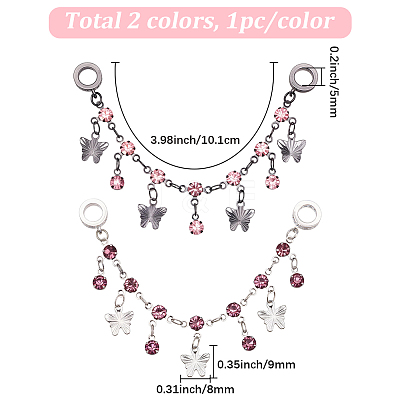 2Pcs 2 Colors Brass Burgundy Rhinestone European Safety Chains with Charms KK-BM0001-03-1