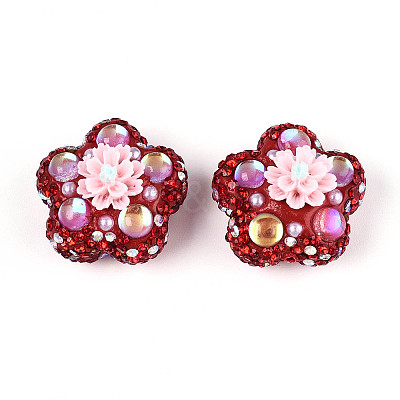 Flower Shape Polymer Clay Rhinestone Beads CLAY-U023-01A-1