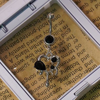 304 Stainless Steel Pave Black Cubic Zirconia Curved Barbell Dangle Belly Rings FS-WG77A7D-03-1