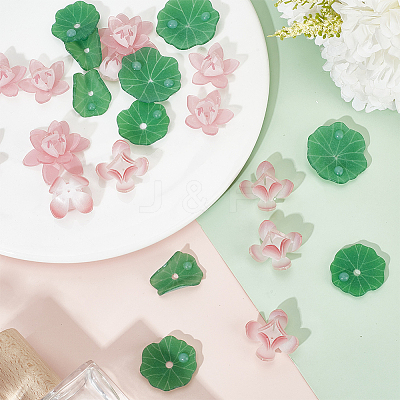 24Pcs 7 Styles Simulation Lotus/Lotus Leaf Acrylic Bead Caps FIND-DR001-42-1