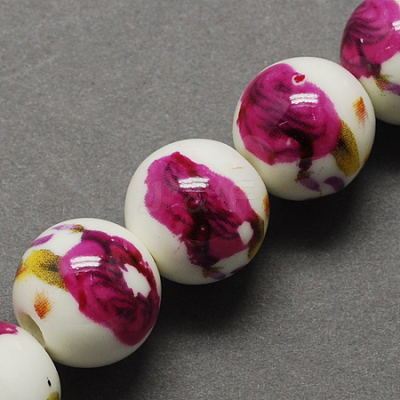 Floral Printed Porcelain Beads PORC-Q199-8mm-09-1