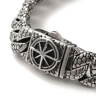304 Stainless Steel Compass Cuban Link Chain Bracelets for Women Men BJEW-Q341-05A-AS-1