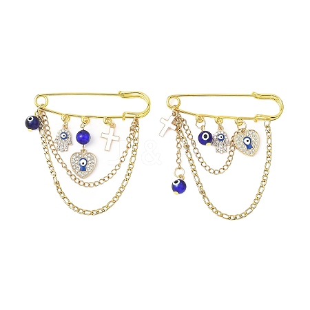2Pcs Blue Evil Eye Alloy Enamel Charm Kilt Pins JEWB-BR00197-1