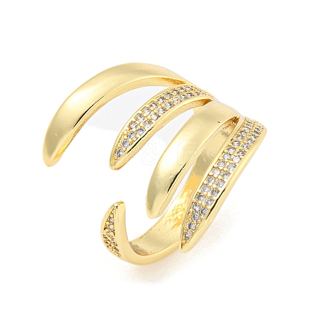 Brass Micro Pave Clear Cubic Zirconia Open Cuff Rings for Women RJEW-L121-005G-1