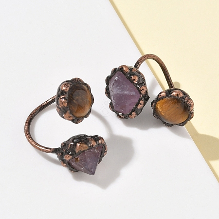 Natural Amethyst & Tiger Eye Rings RJEW-B122-04R-04-1