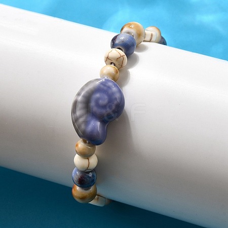 Handmade Porcelain Beads & Synthetic Howlite Beads Stretch Bracelets for Women LS-BJEW-D307-01C-1