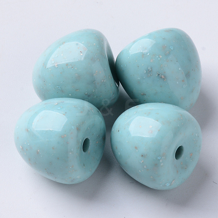  Jewelry Beads Findings Opaque Acrylic Beads, Half Drilled, Half Oval, MediumTurquoise, 15.5x15~16mm, Half Hole: 2.5mm, about 200pcs/500g