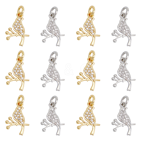 DICOSMETIC 12Pcs 2 Colors Brass Micro Pave Clear Cubic Zirconia Charms FIND-DC0003-27-1
