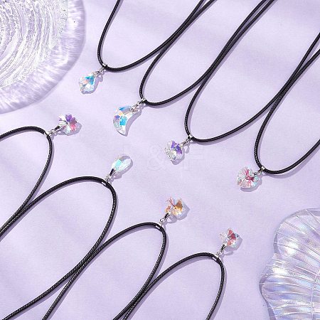 8Pcs 8 Styles Electroplated Glass Heart Flower Moon Pendant Necklaces NJEW-JN05136-1