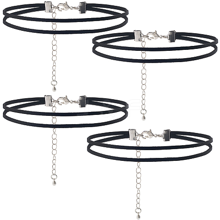 4Pcs Imitation Leather Double Layer Choker Necklaces NJEW-SC0001-68-1