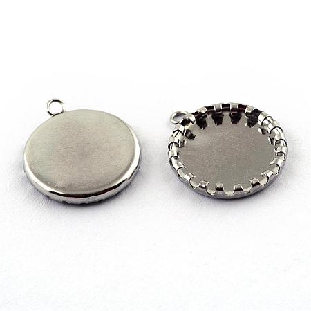 304 Stainless Steel Pendant Cabochon Open Back Settings STAS-Q194-15-1