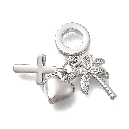 Brass Micro Pave Clear Cubic Zirconia European Dangle Charms KK-D431-033F-P-1
