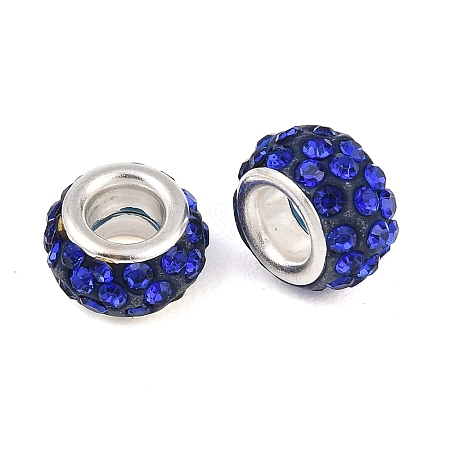 Polymer Clay Rhinestone European Large Hole Beads with Silver Color Plated Brass Cores FPDL-R002-03-1