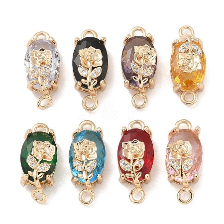 Brass Pave Faceted Glass Oval Connector Charms KK-G517-13G-1