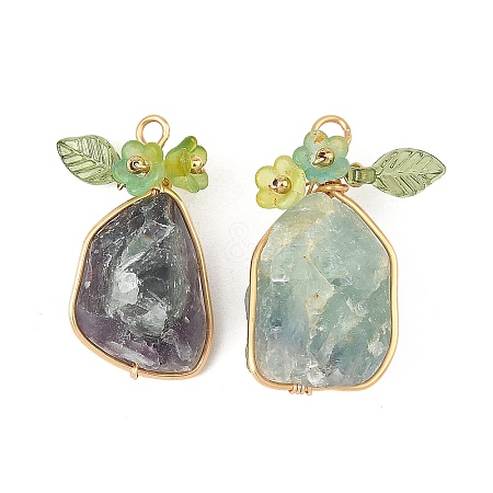 Raw Rough Natural Green Fluorite Copper Wire Wrapped Pendants PALLOY-JF06061-01-1