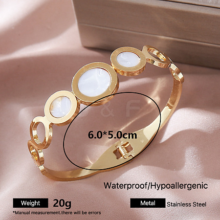 Vintage 304 Stainless Steel Open Hinged Cuff Bangles with Natural White Shell for Women ST0887-3-1