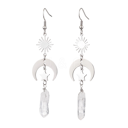 Rough Natural Quartz Crystal Dangle Earrings EJEW-JE05877-01-1