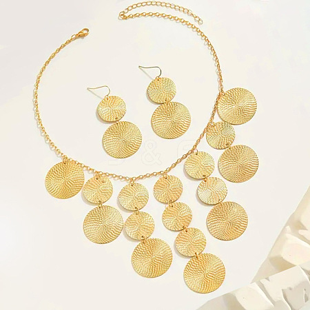 Flat Round Alloy Pendant Necklace & Dangle Earring Sets FS-WG6C074-01-1