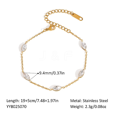 304 Stainless Steel Crystal Rhinestone Link Chain Bracelets for Women XX6576-17-1