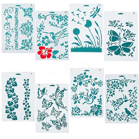 8Pcs 8 Style Plastic Drawing Painting Stencils Templates DIY-GF0004-82-1
