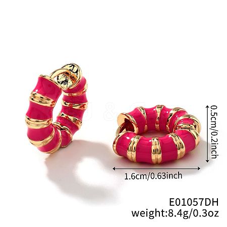 Brass Striped Enamel Bamboo Hoop Earrings YF1194-2-1