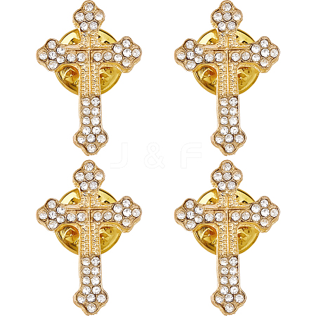 4Pcs Floral Cross Zinc Alloy Rhinestone Lapel Pin Backs for Backpack Clothes JEWB-FH0002-32G-1