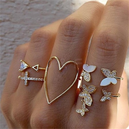 Mixed Style Alloy Rhinestone and Shell Cuff Rings FS-WG24D27-05-1