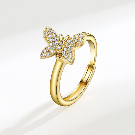 Adjustable Brass Pave Cubic Zirconia Enamel Rotating Finger Rings for Women FS-WGAC909-02-1