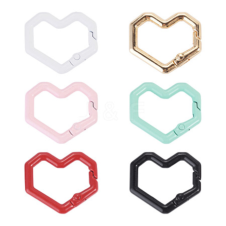 6Pcs Heart Alloy Spring Gate Rings FIND-TA0011-14C-1