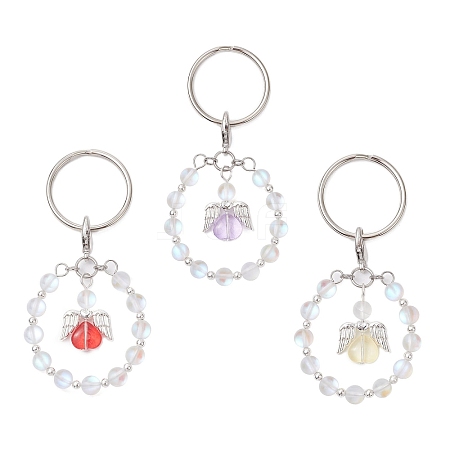 Alloy & Glass & Synthetic Moonstone Keychain KEYC-JKC01030-1