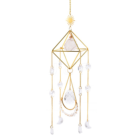 Geometric Natural Raw Quartz Crystal Suncatchers DJEW-PW0007-01A-1