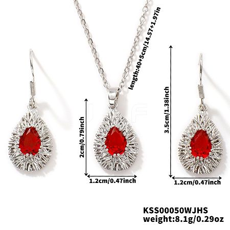 Brass Glass Teardrop Dangle Earrings & Pendant Necklaces Sets for Women PL9386-7-1