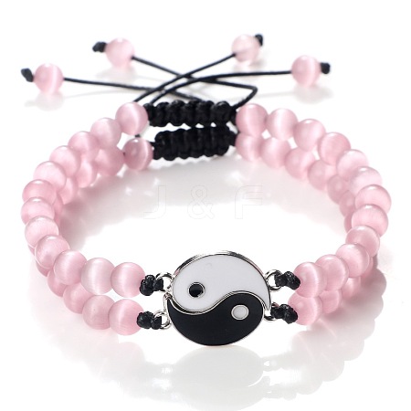 Adjustable Round Pink Cat Eye Beaded Stretch Bracelet Sets GW3439-6-1
