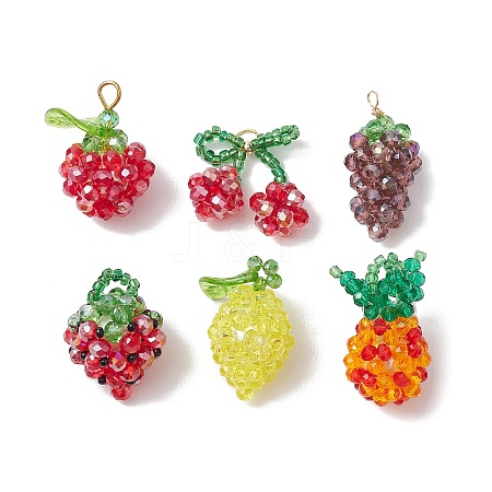 6Pcs Glass Beads Woven  Pendants PALLOY-CJ00139-1