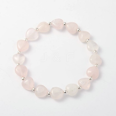 Heart Rose Quartz Stretch Bracelets X-BJEW-JB02066-03-1