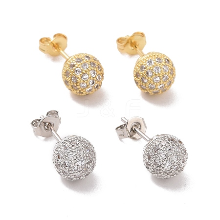 Clear Cubic Zirconia Disco Ball Stud Earrings EJEW-C030-01-1