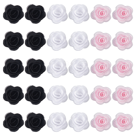 30Pcs 3 Styles 3D Rose Flower Polyester Computerized Embroidered Ornament Accessories FIND-GF0006-03B-1