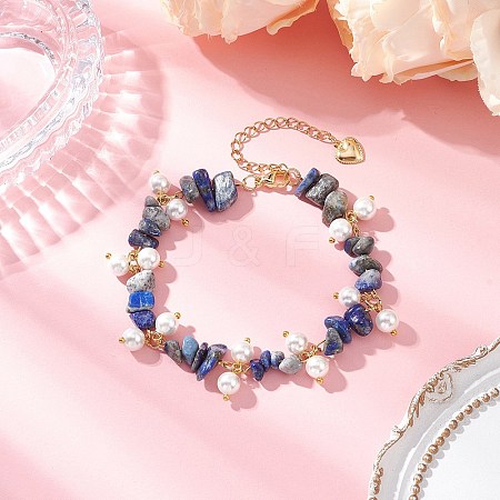 Natural Lapis Lazuli Chip Beaded Bracelets for Women BJEW-JB12301-03-1