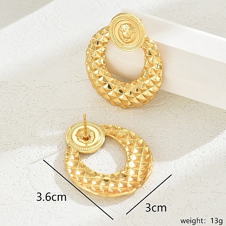 Gorgeous Vintage Stainless Steel Gold Plated Irregular Metal Texture Heart Exaggerated Lady Earrings RH6576-2-1