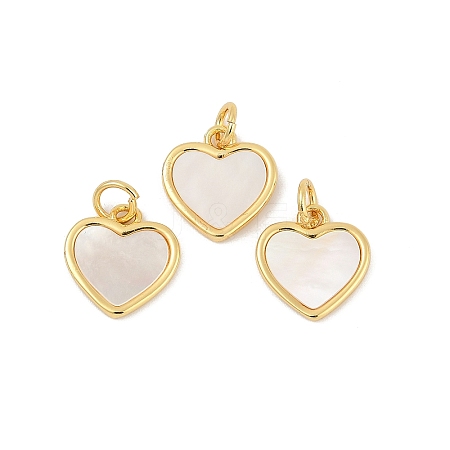 Brass Pave Natural White Shell Heart Charms KK-U055-27G-1