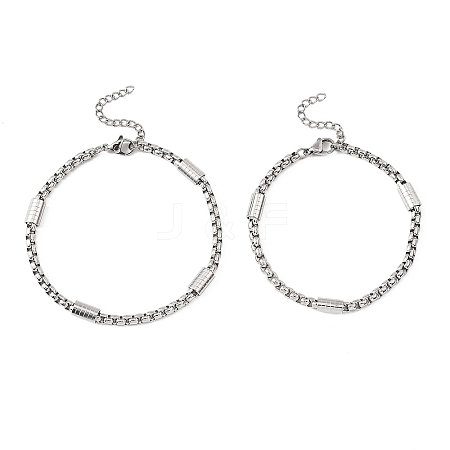 2Pcs 2 Styles Tarnish Resistant 304 Stainless Steel Box Chains Bracelets for Couples BJEW-JB12634-1