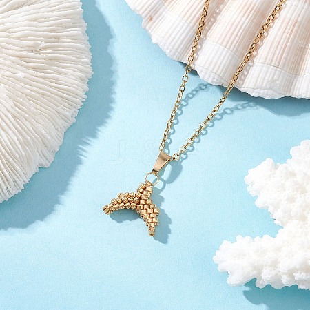 MIYUKI Delica Beads Beaded Mermaid Tail Pendant 304 Stainless Steel Cable Chain Necklaces for Women NJEW-MZ00130-01-1