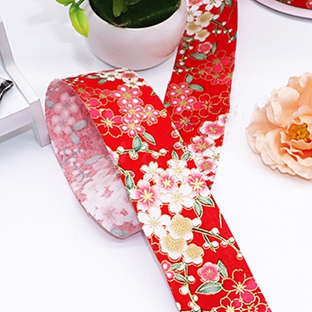 Cotton Flower Print Ribbons OCOR-WH0045-28A-02-1