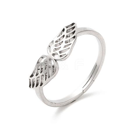 Non-Tarnish 304 Stainless Steel Hollow Wings Adjustable Ring for Women RJEW-L107-033P-1