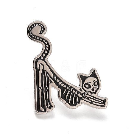 Cartoon Cat Skeleton Shape Alloy Enamel Pin Brooch JEWB-R268-02A-1