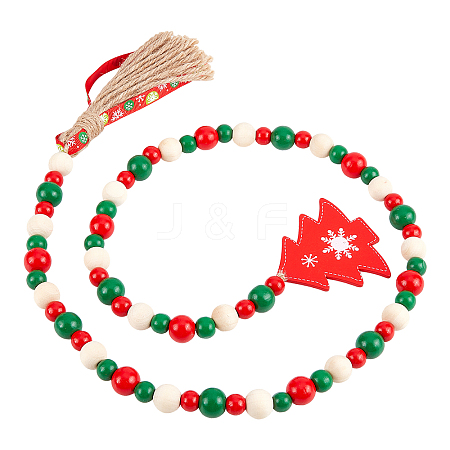 Christmas Theme Wooden Beaded Pendant Decorate HJEW-WH0042-09-1